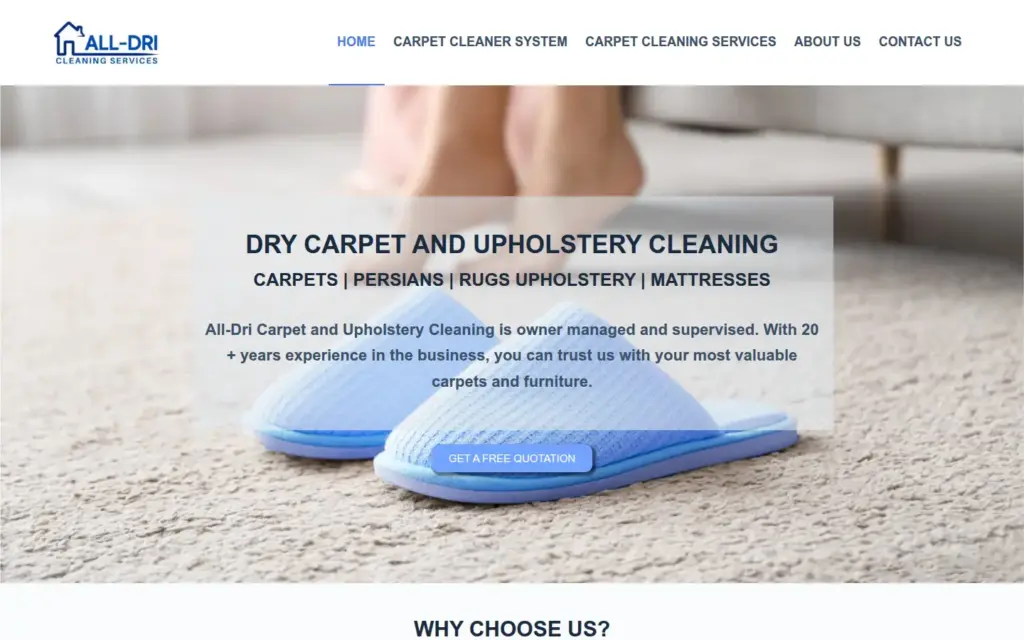 All Dri Cleaners home page, all-dri.co.za
