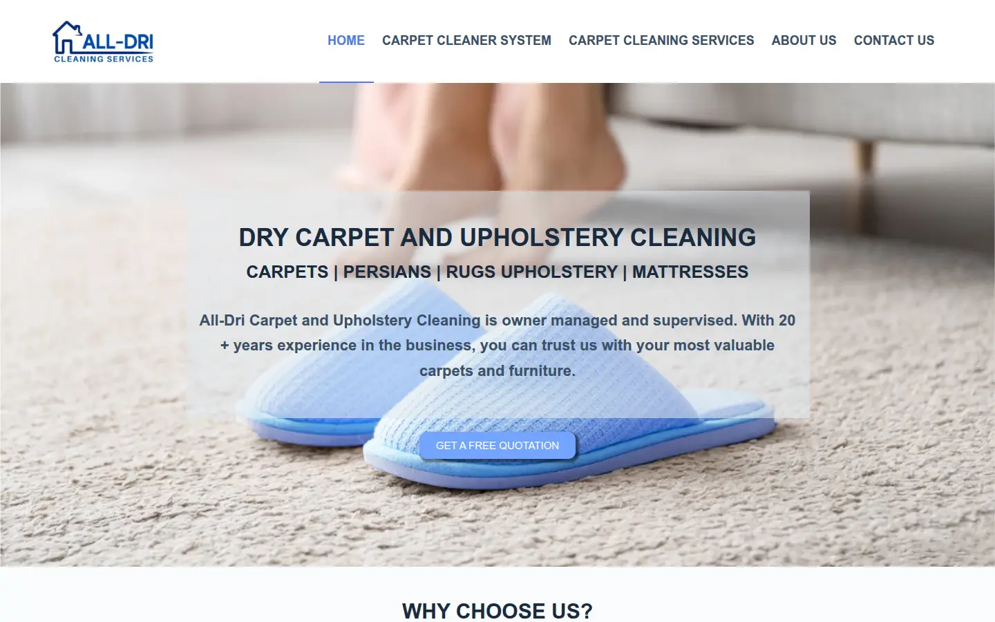 All Dri Cleaners home page, all-dri.co.za