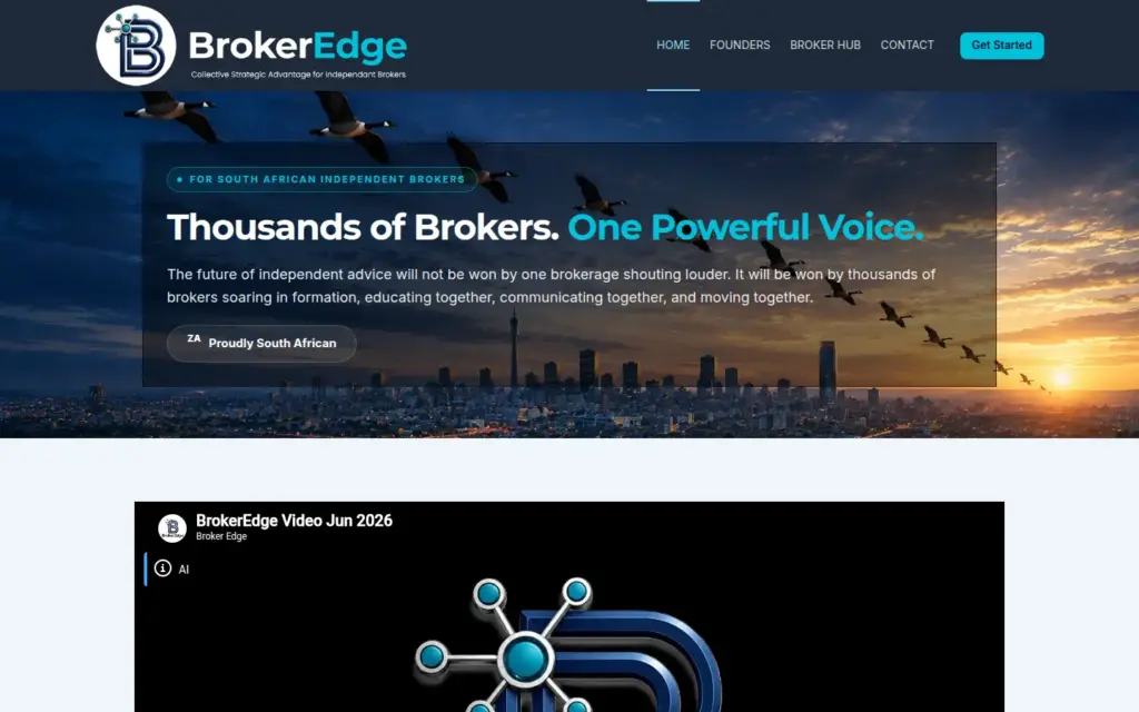 Broker Edge home page, brokeredge.co.za