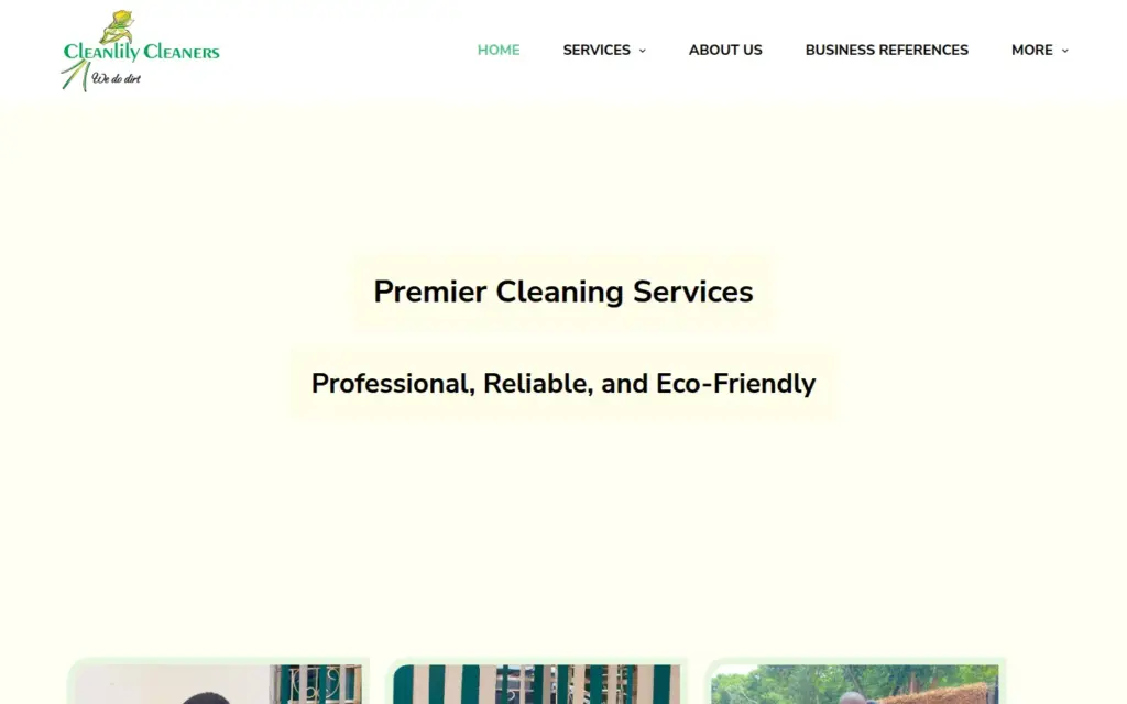 Cleanlily Cleaners home page, cleanlily.co.zw