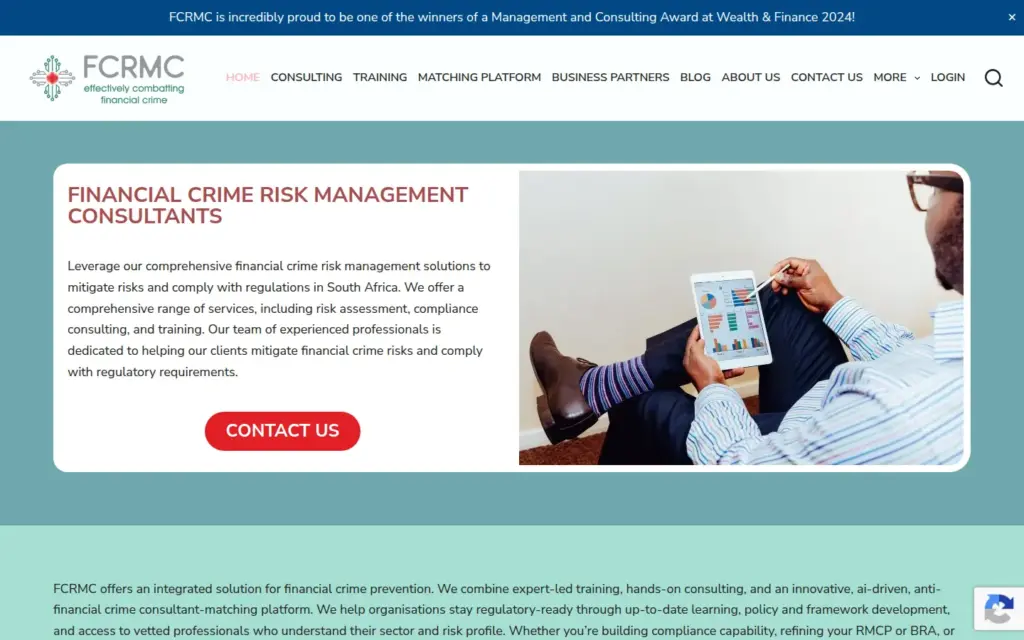 Financial Crime Risk Management Consultants home page, fcrmc.co.za