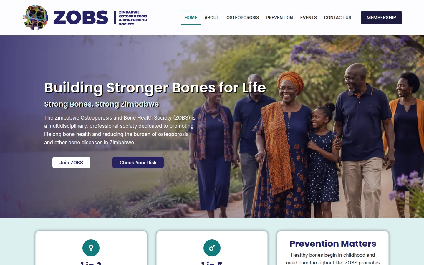 Zimbabwe Osteoporosis & Bone Health Society home page, zobs.org.zw